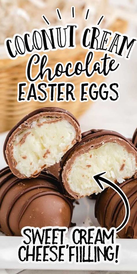 Easter Desserts With Coconut, Easter Cream Eggs, Coconut Eggs Recipe Easter, Chocolate Covered Coconut Eggs, Coconut Cream Eggs Easter, Coconut Easter Eggs Homemade, Cream Filled Easter Eggs, Maple Cream Easter Eggs, Coconut Cream Easter Eggs