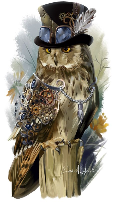 Steampunk owl Steampunk Kunst, Steampunk Animals, Steampunk Owls, Owl Art Print, Owl Artwork, Art Steampunk, Owls Drawing, Owl Pictures, Beautiful Owl