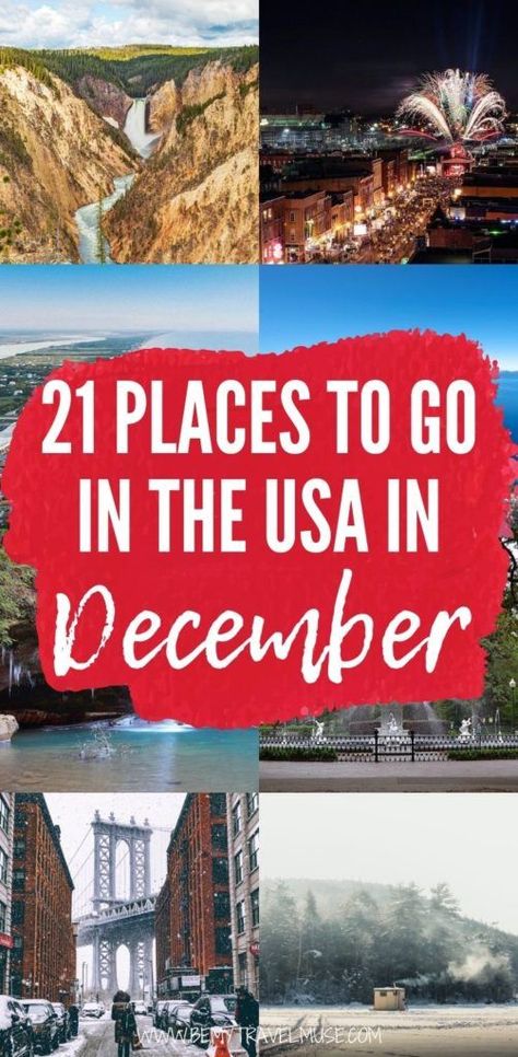 December Travel Destinations, Places To Travel In December, Solo Female Travel Usa, Travel In December, December Travel, Usa Places To Visit, Cheap Places To Travel, Christmas Destinations, Places In America