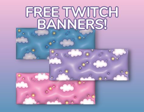 FREE READY-TO-USE PINK, BLUE, AND PURPLE CLOUDS SPARKLES AND STARS 3D STYLE TWITCH PROFILE BANNERS! ⋆ Cute Kawaii Clouds Sparkles and Stars Pink, Blue, and Purple Twitch Banner ⋆ For more FREE TWITCH ASSETS FOR STREAMERS visit my Ko-Fi! For great Canva Templates for Streamers Visit my Etsy shop! Cute Twitch Banner, Twitch Banner Anime, Twitch Banner Aesthetic, Pink And Blue Banner, Free Twitch Overlay, Twitch Assets, Twitch Profile Banner, Kawaii Clouds, Profile Banners