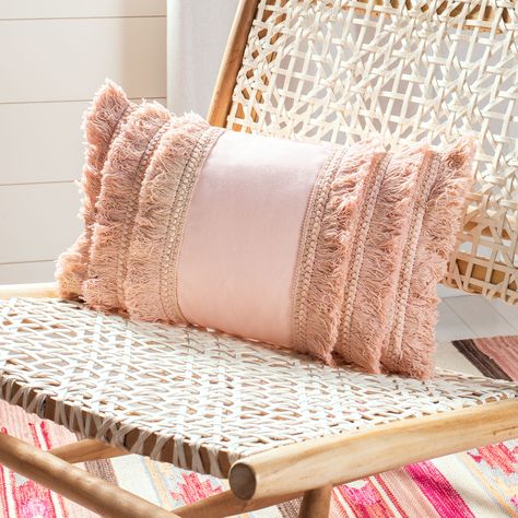 Safavieh Grema 12" x 20" Solid Overcut Plush Pillow - Walmart.com - Walmart.com Braided Fringe, How To Clean Pillows, Pink Throws, Rectangular Pillow Cover, Cozy Living Spaces, Pretty Pillow, Accent Throw Pillows, Pink Pillows, Dorm Ideas