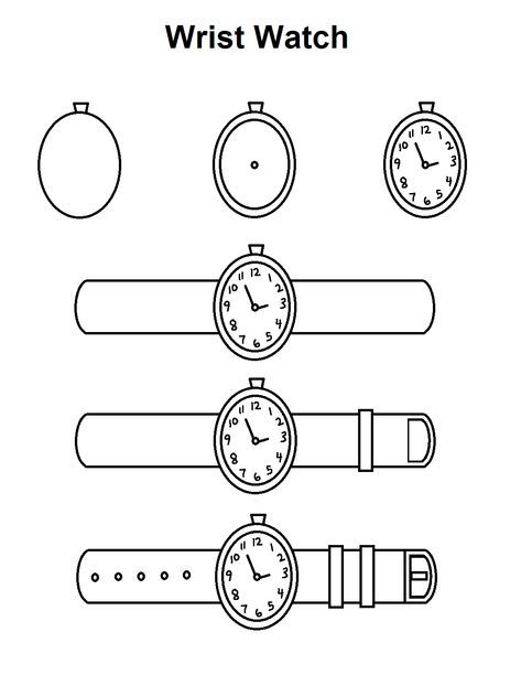 Step-by-step tutorial to draw a wrist watch. Wrist Watch Drawing Reference, Wrist Watch Drawing, Accessory Reference, Isometric Sketch, Draw Objects, Watch Sketch, Blender Ideas, Clock Drawings, Beginner Drawing