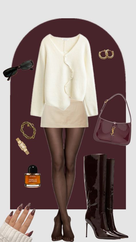 #fashion #fall #fallfashion #falloutfit #outfit #inspo #miniskirt #boots #cardigan #sweater #maroon #cherry #cherryred #beauty #perfume #fyp #fallinspo #jewelry #sunglasses #outfitinspo #outfit #cozy Maroon Cardigan Outfit, Maroon Cardigan, Cardigan Outfit, Fall Inspo, Cardigan Outfits, Fashion Fall, Cherry Red, Out Of Style, Cardigan Sweater