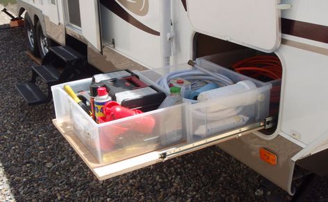 Rangement Caravaning, Travel Trailer Storage, Astuces Camping-car, Rv Storage Solutions, Trailer Storage, Camper Organization, Rv Organization, Camper Storage, Camping Storage