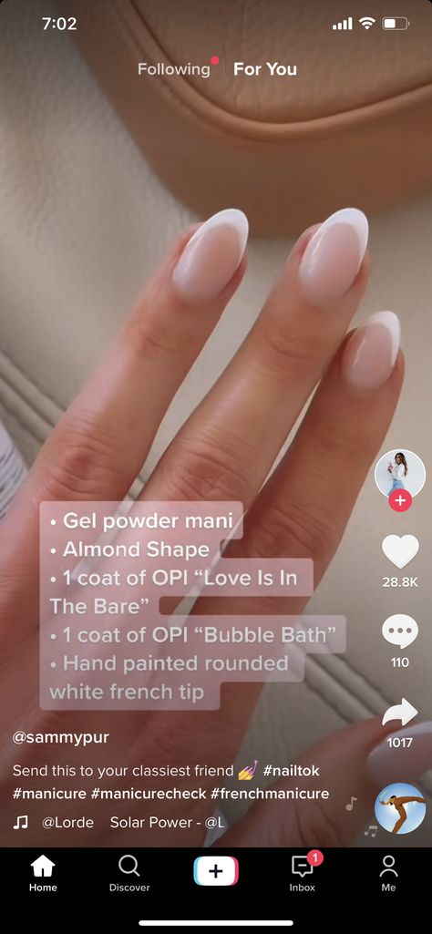 Powder Dip Wedding Nails, White Tip Powder Dip Nails, Matching Mani Pedi Ideas Neutral Nails, Short Proposal Nails, Natural Dip Powder Nails Oval, Bubble Bath With White Tip Nails, Bach Nails Bridesmaid, Neutral Dip Nails Almond, Fun But Neutral Nails