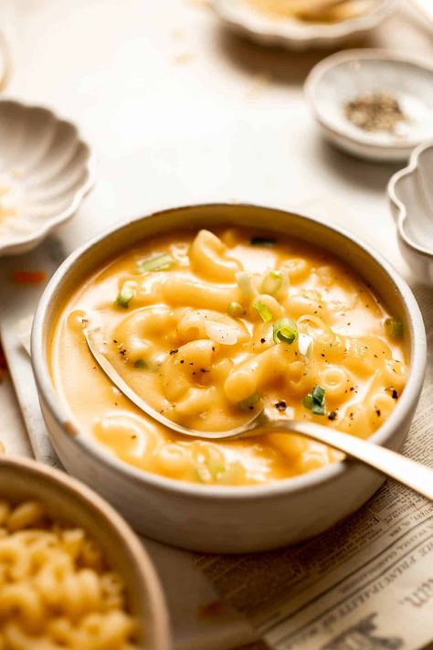 Mac and Cheese Soup - Ahead of Thyme Mac And Cheese Soup, Mac N Cheese Crockpot, Mac N Cheese Soup, Macaroni Soup, Classic Mac And Cheese, Crockpot Soup, Making Mac And Cheese, Macaroni Pasta, Crock Pot Soup