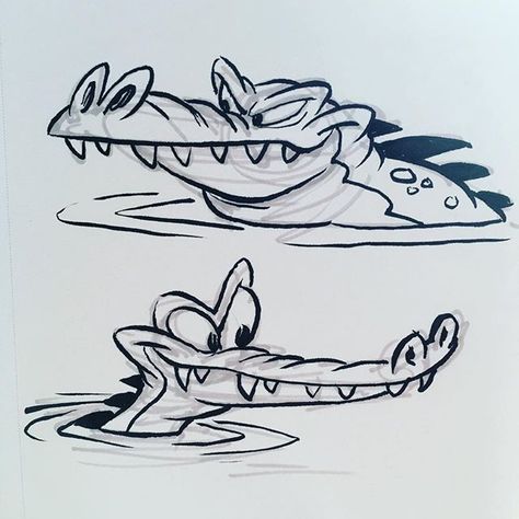 Two crocodilians #brushpen #cartoon #crocodile #alligator #characterdesign… Cartoon Crocodile, Animal Caricature, Cartoon Sketches, Doodle Art Designs, Crocodiles, Cartoon Character Design, Disney Drawings, Doodle Drawings, Art Drawings Simple