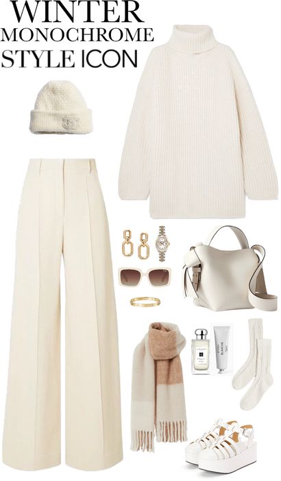 Cream Monochrome Outfit Winter, Elegant Monochrome Outfit, Beige Monochrome Outfit Winter, Tonal Outfits Monochrome, Monochrome Outfits For Women, Monocratic Outfits, Stockholm Outfit Ideas, Winter Monochrome Outfit, Cream Monochrome Outfit