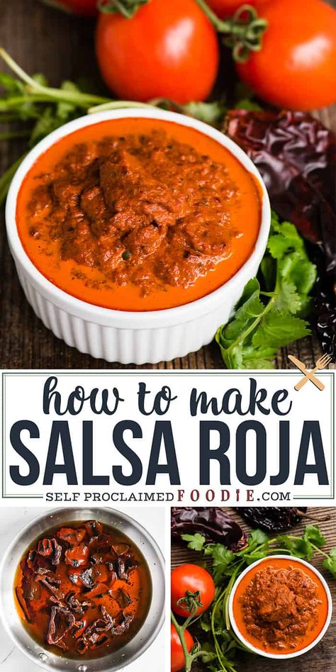 Salsa Roja is a smokey and flavorful sauce made from red chiles and roasted vegetables. This mildly spicy salsa recipe is a favorite with Mexican cuisine. #salsaroja #mexican #salsa #red #recipe #pupusas #authentic #tomato #chile Spicy Salsa Recipe, Mexican Salsa, Spicy Salsa, Homemade Salsa, Salsa Recipe, Mexican Dishes, Roasted Vegetables, Side Dish Recipes, Instant Pot Recipes