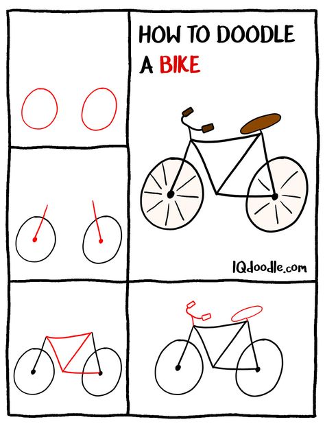 How to Doodle a Bike How To Draw A Bike Step By Step, Bicycle Doodle Easy, Bike Doodle Easy, How To Draw A Bike Easy, How To Draw A Bicycle, How To Draw A Bike, Doodle How To, Bike Crafts For Kids, Bike Drawing Easy