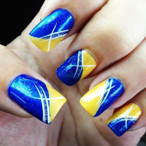 "And this is my twin sister, Brielle." Brielle is Prince Ben's twin … #random #Random #amreading #books #wattpad Blue And Yellow Nails, Nail Art Bleu, Football Nails, Blue Nail Art Designs, Royal Blue Nails, Yellow Nail Art, Yellow Nails Design, Yellow Nail, Gold Nail Art