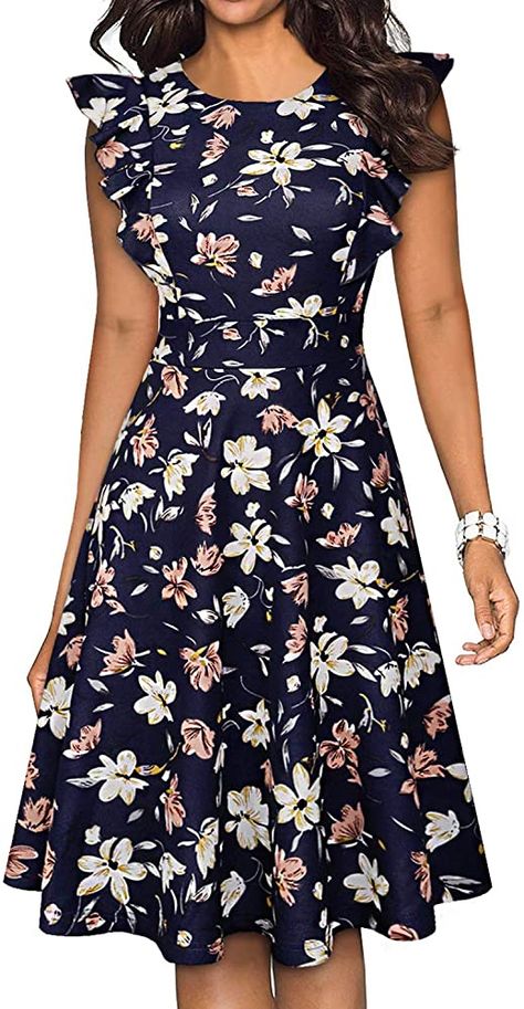 Amazon.com: YATHON - Vestidos de fiesta de cóctel casuales con volantes florales acampanados, estilo línea A para mujer., Classic, M : Ropa, Zapatos y Joyería Womens Lace Shorts, Robes Vintage, Elegant Embroidery, Party Summer, Vintage Inspired Dresses, Guest Dress, Mid Length Skirts, Sleeveless Tunic, Wedding Guest Dress Summer