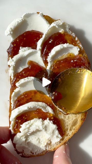 Kristen Jorgensen on Instagram: "One of my all time favorite combos right here: Goat cheese + fig jam ✨ this toast is perfection. I hope y’all give it a try and enjoy! 

#toast #figjam #goatcheese #toastrecipe #brunch" Goat Cheese Fig Jam, Goat Cheese Fig, Ricotta Toast, Fig Jam, Toast Recipes, Goat Cheese, Ricotta, Appetizer Recipes, All Time