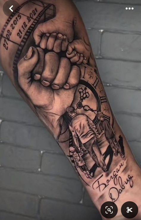 Baby Tattoo For Dads, Family Sleeve Tattoo, Christus Tattoo, Father Son Tattoo, Quotes For Parents, Memorial Tattoo Quotes, Family Tattoos For Men, Father Tattoos, Family Tattoo Designs