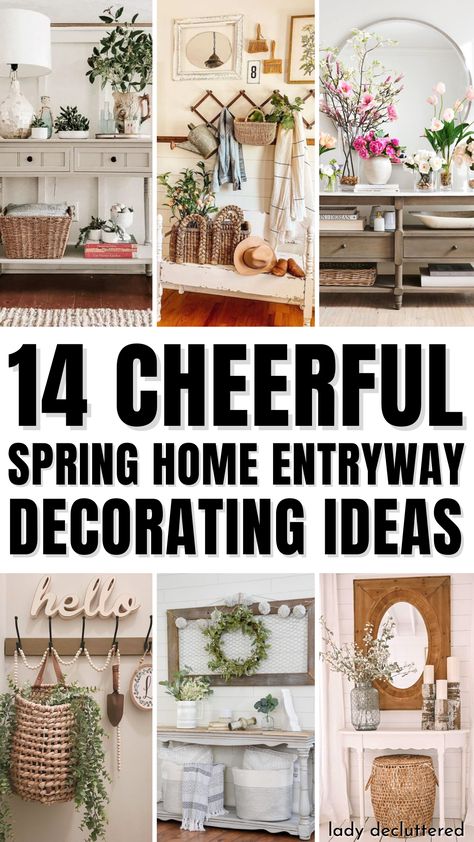 14 Cheerful Spring Home Entryway Decorating Ideas Spring Entry Table Decor Entryway, Spring Entryway Table Decor, Whimsical Entryway, Easter Entryway Table Decor, Spring Entry Table Decor, Front Hall Decor, Tulip Table Decor, Spring House Decor, Enterance Decor