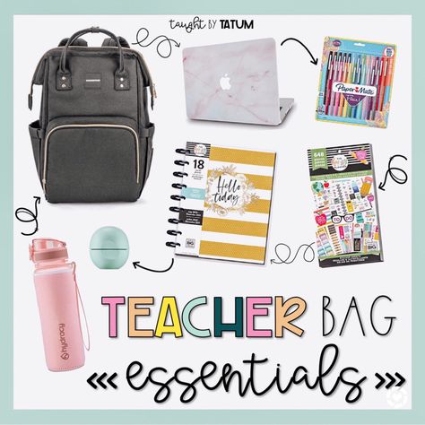 Teacher Aide Must Haves, Preschool Teacher Bag Essentials, Whats In My Teacher Bag, Teacher Backpack Essentials, Student Teacher Essentials, Student Teacher Must Haves, Substitute Teacher Bag Essentials, Teacher Work Bag, Teacher Essentials Supplies