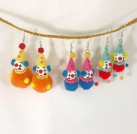 Clowncore Earrings, Clowncore Jewelry, Clown Jewelry, Clown Stuff, Clown Accessories, Crazy Earrings, Weird Jewelry, Cute Clown, Funky Earrings