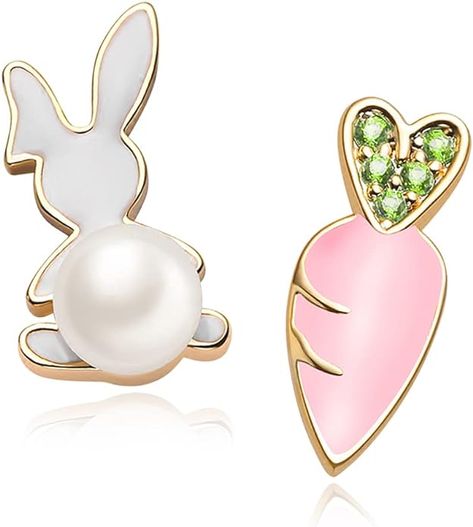 🐰EASTER CLIP-ON EARRINGS : Bunny is the best symbol of Easter, these stud earrings are in the shape of a bunny and carrot, wear them to express your expectations and love for the festival, bringing you new luck. Easter Bunny Earrings, Cherry Drop Earrings, Bunny Carrot, Rabbit Earrings, Funny Earrings, Easter Earrings, Bunny Earrings, Funny Bunny, Fruit Earrings