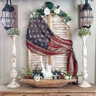 STAR-SPANGLED SUMMER | Shop Sales Events Antique Farmhouse Decorative Shutters Wall Decor, Shutter Crafts Ideas, Decorating With Shutters, Distressed Shutters, Shutter Projects, Shutter Decor, Salvaged Decor, Kitchen Farm, Whitewashed Wood