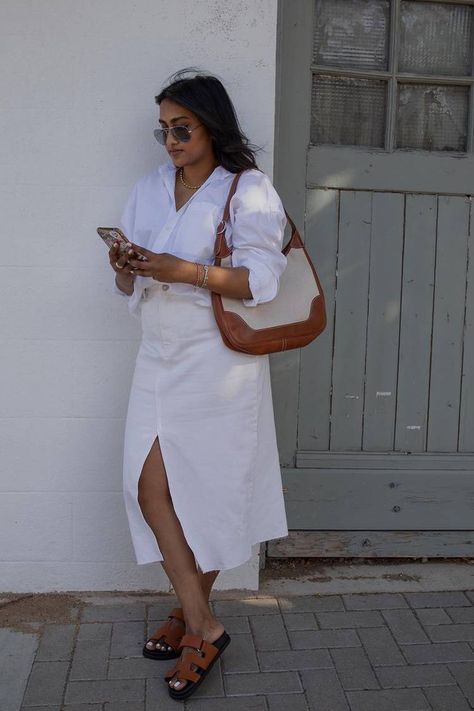 White Denim Midi Skirt Outfit Summer, White Demin Skirt Outfit, White Denim Skirt Outfit Summer, Midi Denim Skirt Outfit, Midi Skirt Outfit Summer, White Denim Skirt Outfit, Linen Skirt Outfit, Denim Midi Skirt Outfit, Cannes 2024