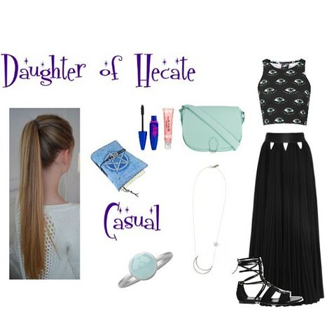 Daughter of Hecate outfit Hecate Inspired Outfits, Lyra Outfits, Daughter Of Hecate, Hades Percy Jackson, Witch Outfits, Percy Jackson Outfits, Slytherin Fashion, Fashion Infographic, Fandom Fashion