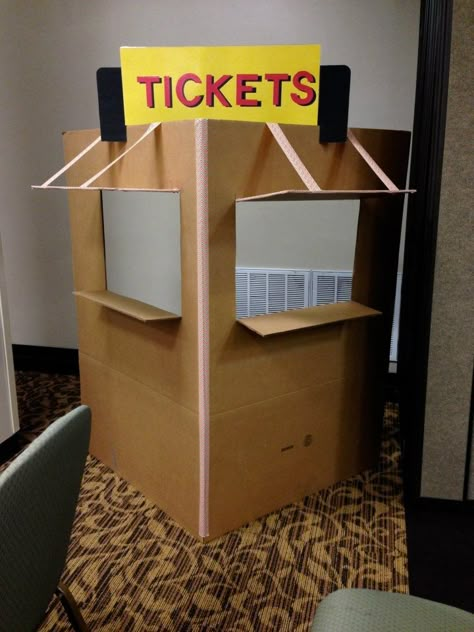 Ticket Booth Diy, Rocky Railway Vbs, Lifeway Vbs, Booth Diy, Polar Express Party, Ward Christmas Party, Ticket Booth, Carnival Themed Party, Trains Birthday Party