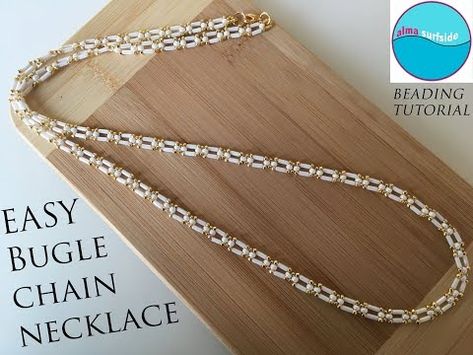 (2321) BEADING TUTORIAL: Bugle Bead Chain Necklace #beadingtutorial #beading #diyjewelry #handmadejewelry - YouTube Diy Bead Necklace Tutorial, Woven Necklace Tutorial, Bugle Bead Necklace, Miyuki Bead Necklace, Diy Necklace Patterns, Seed Bead Bracelets Tutorials, Diy Necklaces Tutorial, Beaded Necklace Tutorial, Bead Chain Necklace