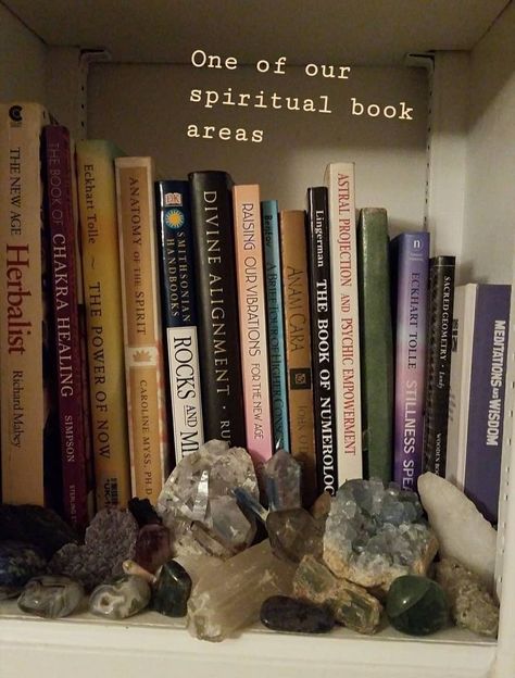 Crystal Bookshelf, Book Area, Crystal Room, Hippie Aesthetic, Great Movies To Watch, Sacred Text, Spiritual Crystals, Spiritual Manifestation, Inspirational Books To Read