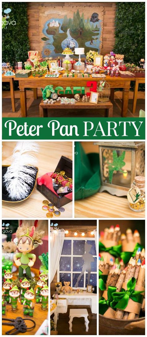 A Peter Pan boy birthday party with mermaids, a pirate ship, Indians, and even Nana! See more party planning ideas at http://CatchMyParty.com! Peter Pan Party, Peter Pan And Tinkerbell, Disney Birthday Party, Tinkerbell Party, Party Planning Ideas, Pirate Birthday, Birthday Party Food, Disney Birthday, Disney Party