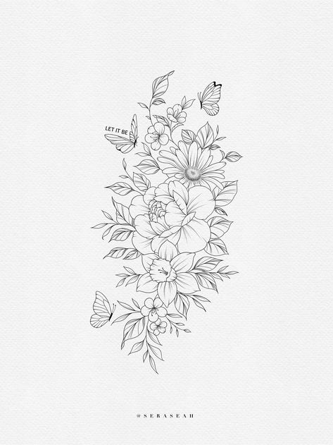 Fineline Floral Tattoo, Basic Tattoos, Birth Flower Tattoos, Floral Tattoo Design, Flower Tattoo Designs, Tattoo Placement, Custom Tattoo, Gorgeous Art, Birth Flower