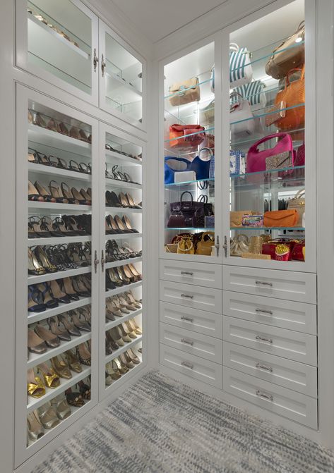 Dreamy Dressing Room | Portfolio | The Couture Closet Shoe Shelf In Closet, Closet Organization Designs, Handbag Display, Dressing Room Closet, Shoe Room, Closet Shoe Storage, Dream Closet Design, Walk In Closet Design, Beautiful Closets