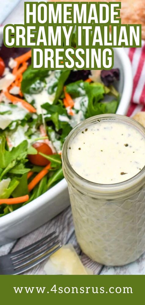 Sub Dressing Recipe, Homemade Creamy Italian Dressing, Creamy Italian Dressing, Salad Romaine, Garlic Salad Dressing, Italian Dressing Recipes, Vinegar Salad Dressing, Creamy Salad Dressing, Pasta Salad Dressing