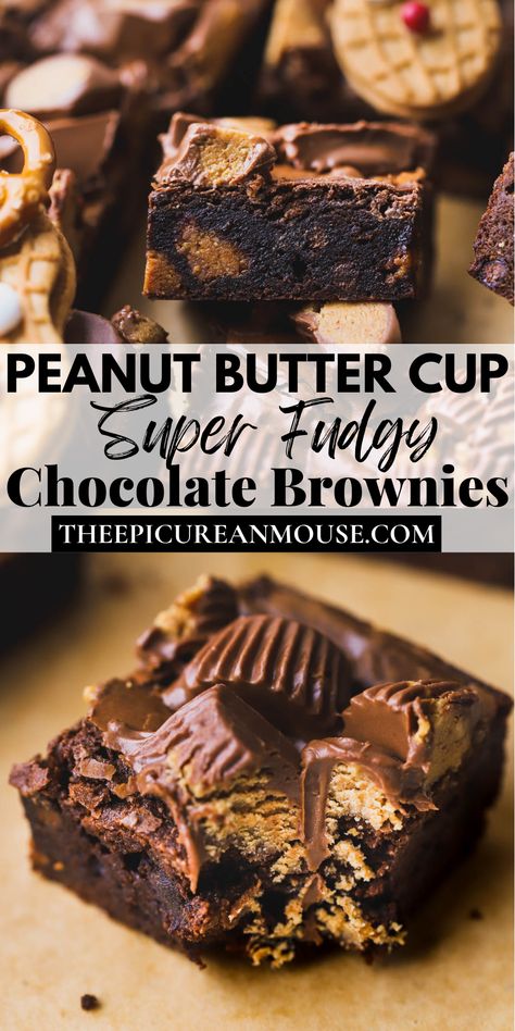 If you love the combination of chocolate and peanut butter, then these peanut butter cup brownies are a must! In every bite, you get chocolatey brownie with creamy peanut butter cups that melt in your mouth. Reese's Peanut Butter Cup Brownies, Reese Peanut Butter Cup Recipes, Brownie Reese Cups, Reese Brownies Recipe Peanut Butter Cups, Reeses Cup Brownies, Homemade Reese’s Peanut Butter Cup Brownies, Reese’s Cupcake Recipe, Peanut Butter Brownie Cups, Peanut Butter Brownie Cupcakes