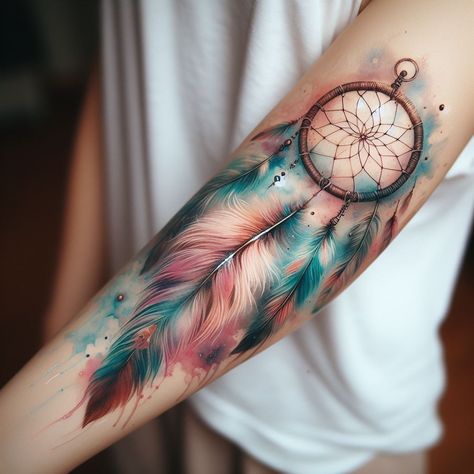 Cherokee Tattoos For Women, Dream Catcher Tattoo Design For Women, Indian Tattoos For Women Native, Indian Tattoos For Women, Hand Tattoos Ideas, Cherokee Indian Tattoos, Dream Catcher Tattoos, Wolf Dreamcatcher Tattoo, Flower Tats