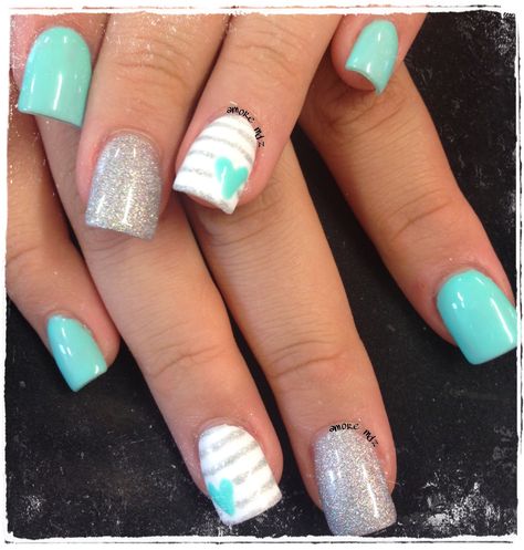 Teal Blue Nails Designs, Teal Nail Designs Turquoise, Tiffany Blue Nails, Tiffany Nails, Teal Nail Designs, Nail Summer, Teal Nails, Fingernail Designs, Nails Green