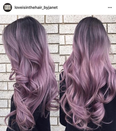 Colored Hair Dark Roots, Light Purple Balayage Brunettes, Purple Hair Bride, Lavender Balayage Brunette Pastel Purple, Dusty Violet Rose Hair, Lilac Purple Hair, Brown To Lilac Ombre Hair, Lilac Shadow Root, Gold Hair Color Ideas