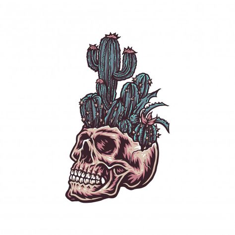 Cowboy Hat Tattoo, Skull Cactus, Cactus Canvas, Guitar Illustration, Wave Drawing, Cactus Tattoo, Cactus Illustration, Fire Tattoo, Mexican Skulls