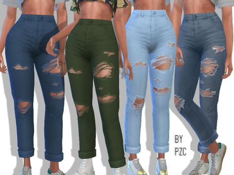 Female Jeans, High Waisted Boyfriend Jeans, Blue Mom Jeans, Sims 4 Cc Folder, Sims 4 Teen, Ripped Mom Jeans, Sims4 Clothes, Ripped Boyfriend Jeans, Sims 4 Cc Packs