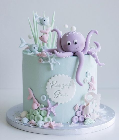 Sea Turtle Cake, Ocean Birthday Cakes, Ocean Birthday Party, Pastel Baby Shower, Baby First Birthday Cake, Girly Cakes, Sea Cakes, Ocean Birthday, 2 Birthday Cake