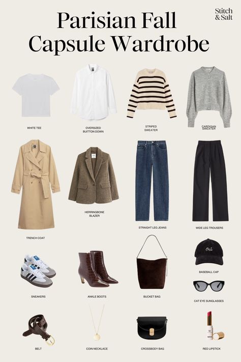 A ten piece Parisian Fall Capsule Wardrobe for 2024 plus accessories French Women Style Outfits, Fall Capsule Wardrobe 2024, Capsule Wardrobe 2024, Paris Capsule Wardrobe, Parisian Capsule Wardrobe, Parisian Fall Outfits, Classy Parisian Style, Parisian Style Winter, Parisian Stripes