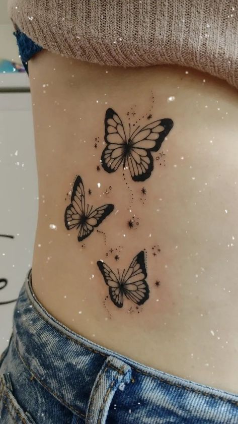 Butterfly Tattoos Inspiration Side Rib Butterfly Tattoo, Butterfly Scar Tattoo, Butterfly Rib Tattoos For Women, Stomach Butterfly Tattoo, Tattoo Ideas On Ribs, Butterfly Tattoo Stomach, Butterfly Stomach Tattoo, Butterfly Rib Tattoo, Simple Neck Tattoos