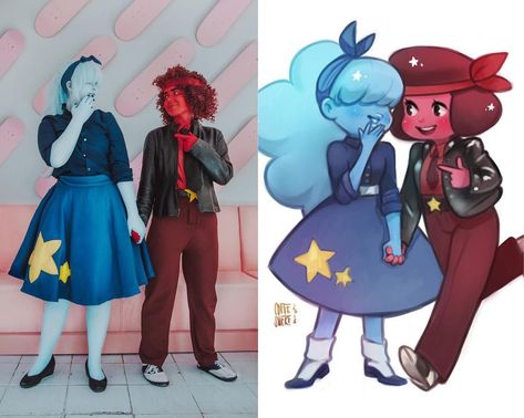 Ruby And Sapphire Cosplay, Steven Universe Costume, Sapphire Steven Universe, Steven Universe Cosplay, Ruby And Sapphire, One Piece Cosplay, Ruby Sapphire, Cosplay Ideas, Character Designs