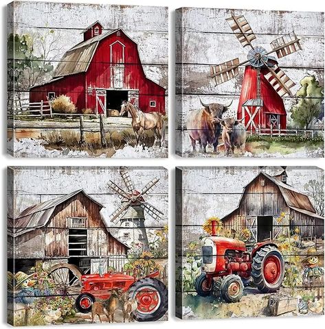 Amazon.com: Rustic Farmhouse Canvas Wall Art Red Barn Pictures Windmills Truck Painting Kitchen Wall Decor Country Posters Abstract Farm Animals Prints Watercolor Artwork Home Decorations for Living Room 12x12”: Posters & Prints Amazon Wall Art, Truck Painting, Rustic Barn Decor, Vintage Windmills, Farmhouse Pictures, Barn Wall Art, Barn Pictures, Pictures Decor, Wall Art Red