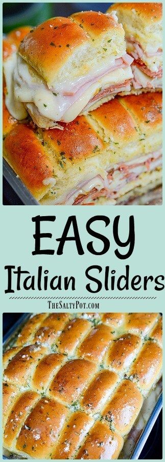 simple and super easy italian slider recipe to feed a crowd! Easy Italian Sliders, Meat For A Crowd, Italian Sliders, Slider Recipe, Slider Sandwiches, Healthy Brunch, Appetizers For A Crowd, Meat Appetizers, Mini Sandwiches