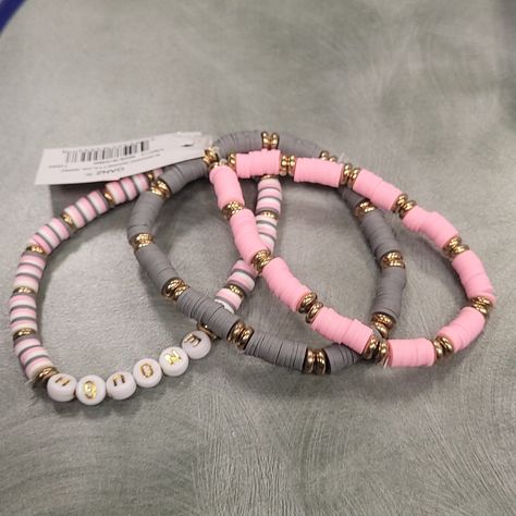 3 Stretch Bracelets 1 Says Enough 3 Color Beaded Bracelet, Casual Pink Stackable Jewelry, Casual Pink Stackable Friendship Bracelets, Casual Pink Stackable Stretch Bracelet, Santa Scarf, Halloween Witch Legs, Heishi Jewelry, Tiny Bead Bracelet, Clay Bracelets