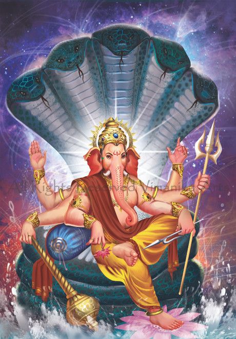 Ganesh Vasuki (PRT_6900_42537) - Canvas Art Print - 24in X 34in Vimanika Arts, Divine Warrior, Jai Shri Krishna, Ganesh Ji Images, Shri Radhe, Shri Ganesh Images, Ganesh Photo, Indian Flowers, Lord Hanuman Wallpapers