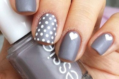 Valentine nail art Grey Polka Dot Nails, Polka Dot Nail Art Designs, Grey Nail, Polka Dot Nail Art, Dot Nails, Grey Nail Designs, Gel Pedicure, Nagellack Trends, Dot Nail Art