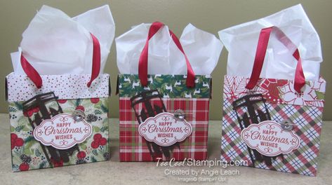 How To Make A Gift Bag, Christmas Treats Holders, Mini Gift Bags, Gift Bags Diy, Mini Gift, Small Gift Bags, Stampin Up Christmas, Designer Series Paper, Holiday Paper