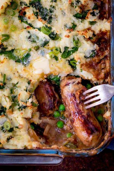 Sausage and Colcannon Bake Recipes Savory, Sausage Dishes, Irish Recipes, British Food, Pork Dishes, Sausage Recipes, Food Cooking, Casserole Dish, Meat Dishes