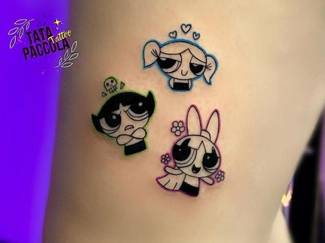 Cartoon Tattoos Women, Sweetie Tattoo, Powerpuff Girls Tattoo, Movie Character Tattoos, Sister Tats, Matching Tattoos For Couples, Cartoon Tattoo Ideas, Couple Tattoo Ideas, Tattoos For Couples